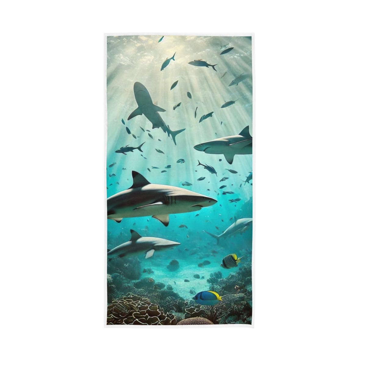 LSRCPD Fish Sharks Undersea Hand Towels, Spa Towels for Hand, Face, Hair, Yoga, Kitchen, Bath 15 x 30 Inches
