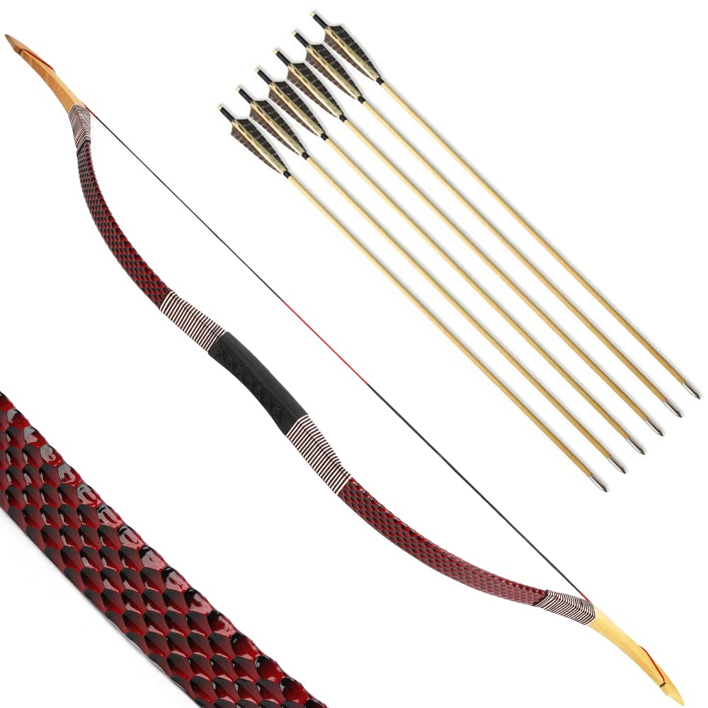 SHARROW Archery Traditional Bow Recurve Bow and Arrows Set Handmade Longbow Wooden Mongolian Horsebow Hunting Bow 20-50lbs for Adult Shooting Practice (45lbs, Type 7)