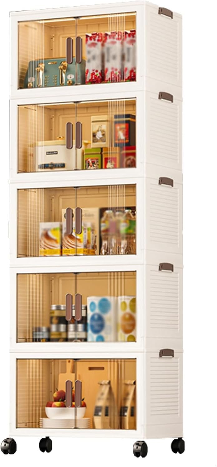 Conteneurs de rangement empilables en plastique à roulettes avec couvercles pour cuisine