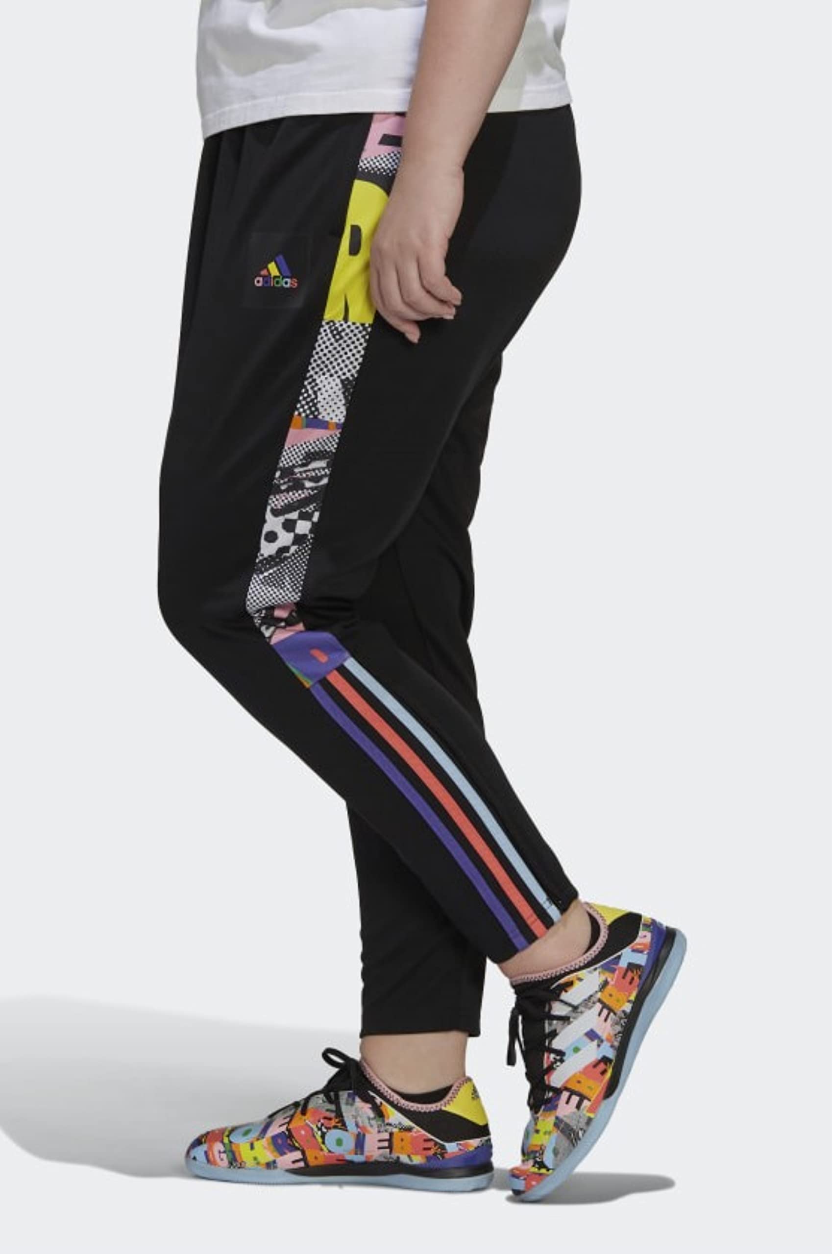 adidas Damskie spodnie dresowe Tiro Pride Plus Size, czarne/wielokolorowe