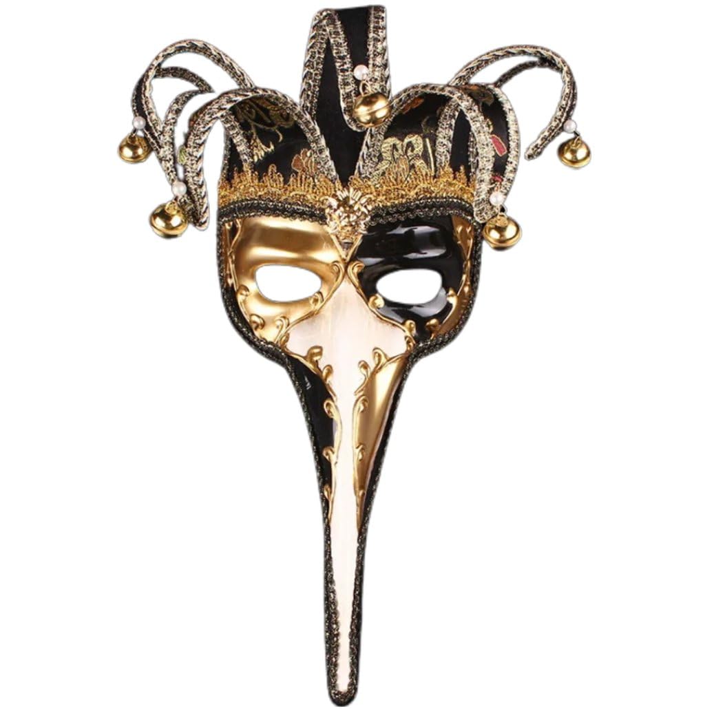 Fituenly Black Long Nose Masquerade Masks Venetian Mask For Parties Man Costume Halloween Venice Masque Carnival Maske Anonymous Masks