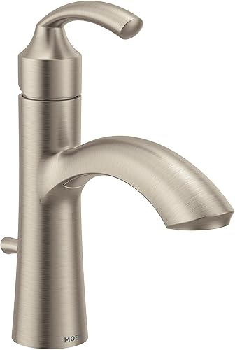 Moen 6170BN Glyde - Grifo de lavabo de baño con una sola manija con placa opcional, níquel cepillado