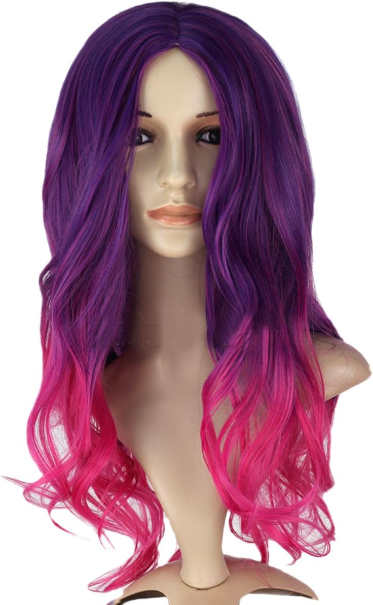 Angelaicos Women's Wavy Two Tone Party Costume Cosplay Wigs Long Purple Red