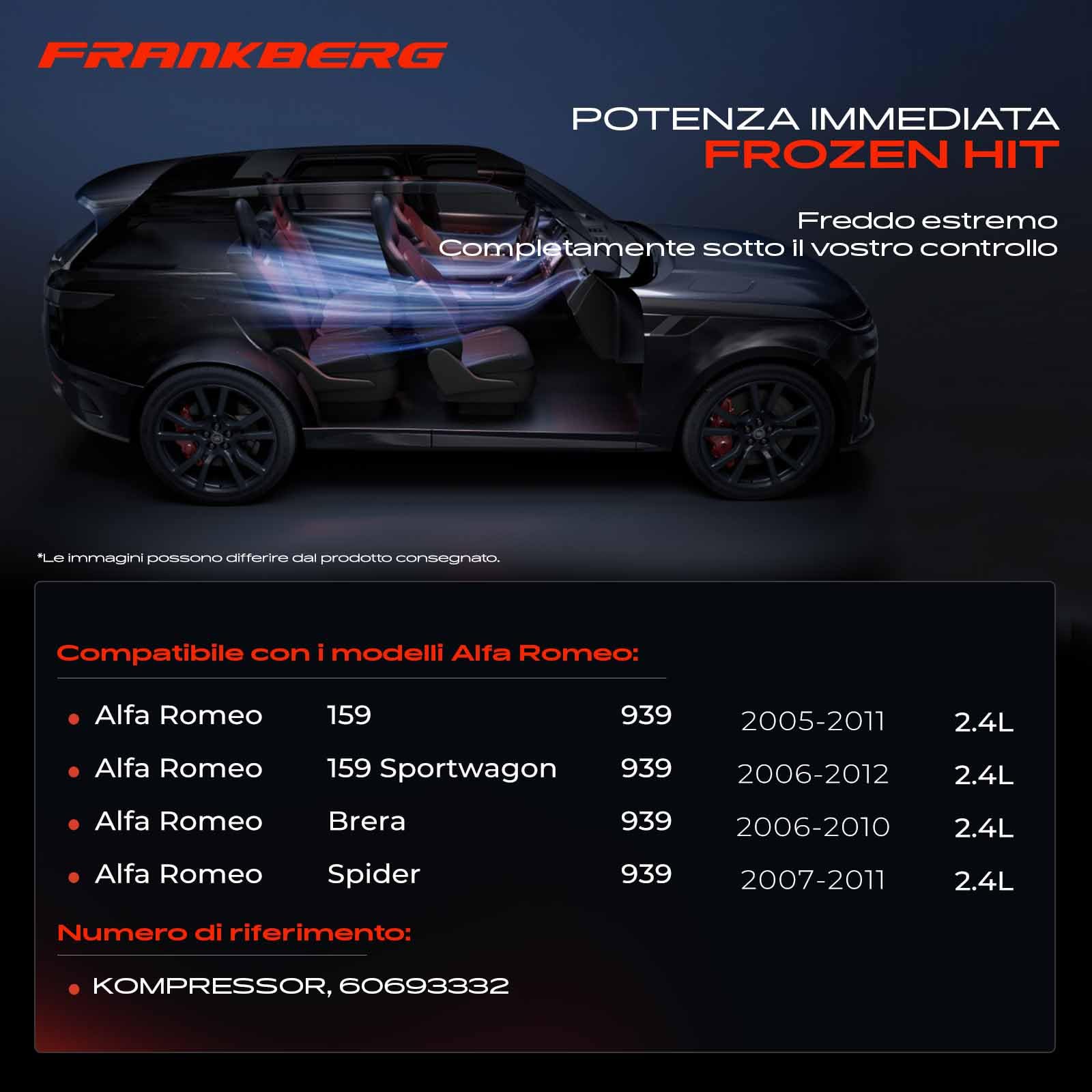 Frankberg Compressore per aria condizionata con frizione, diesel, 60693332 | Compatibile con: Ragno 939, Brera 939, 159.939, 159 Sportwagon 939