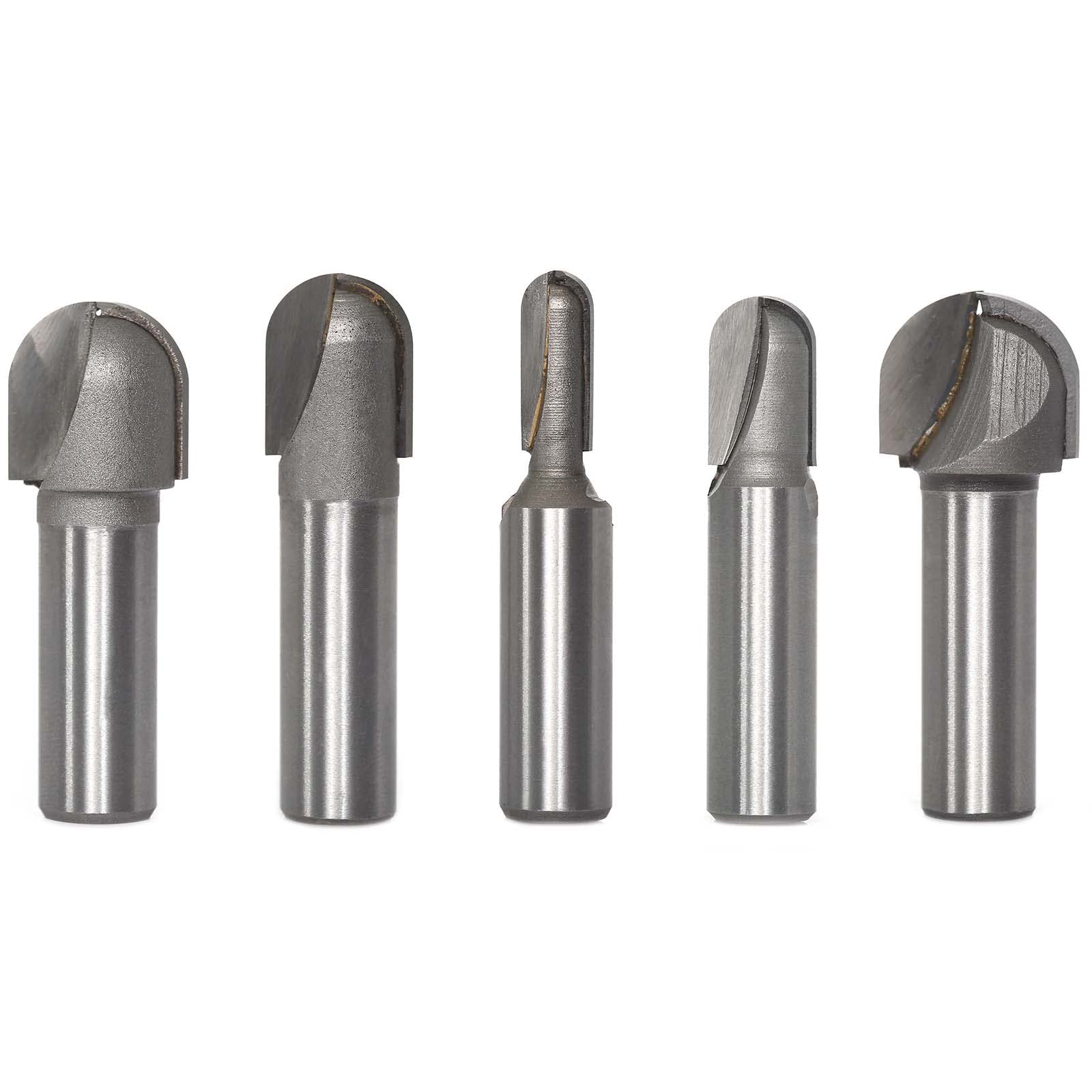 Akylin 5pcs Round Nose Router Bits Set 1/2 Inch Shank,Core Box Bits 5/16",1/2",5/8" 3/4" and 7/8" CD,for Wood Roundnose Grooving,Veining,Engraving
