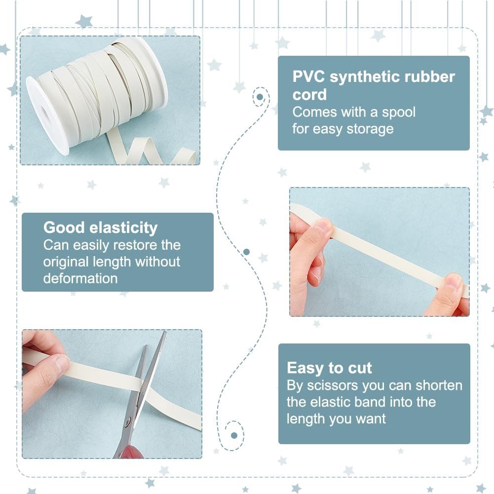 OLYCRAFT 30 Yards Rubber Swimwear Elastic Band White Swim Flat Rubber Band PVC Synthetic Rubber Band 10mm Wide Elastic Strip Swim Accessory for Sewing Swimwear Yogawear Craft Embellishment