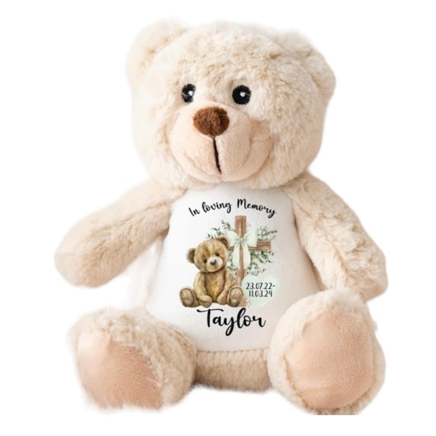 Crafted Memories - Personalised Teddy Bear for Child Loss | Custom Baby Keepsake | Angel Baby Memorial | CE Certified | Ideal for Christenings, Naming Ceremonies | Grey, White