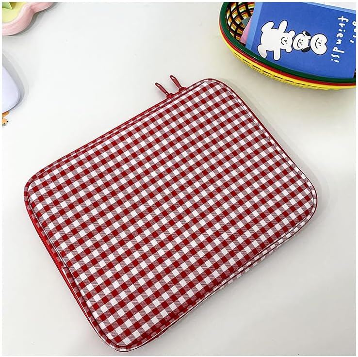 Tooe Gingham Puffy Laptop Sleeve 11-13 Inch Y2K Coquette Carrying Laptop Bag Fairycore Cover Pouch Sleeve Computer Liner Bag (11 inch,Red)