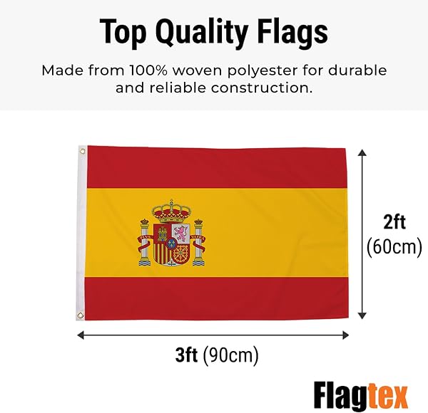 Spain Flag with Crest Small 3ft x 2ft (90cm x 60cm) - Spanish State Flag with Coat of Arms, National Crest Flag, European Country Banner Display - 3