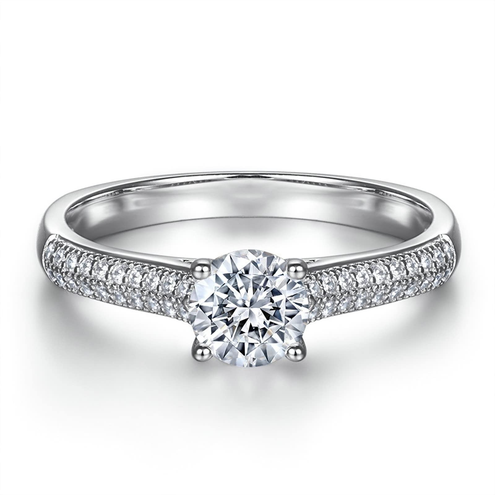 Anillo de compromiso para mujer de plata de ley con circonitas cúbicas, diseño clásico de 4 dientes para San Valentín