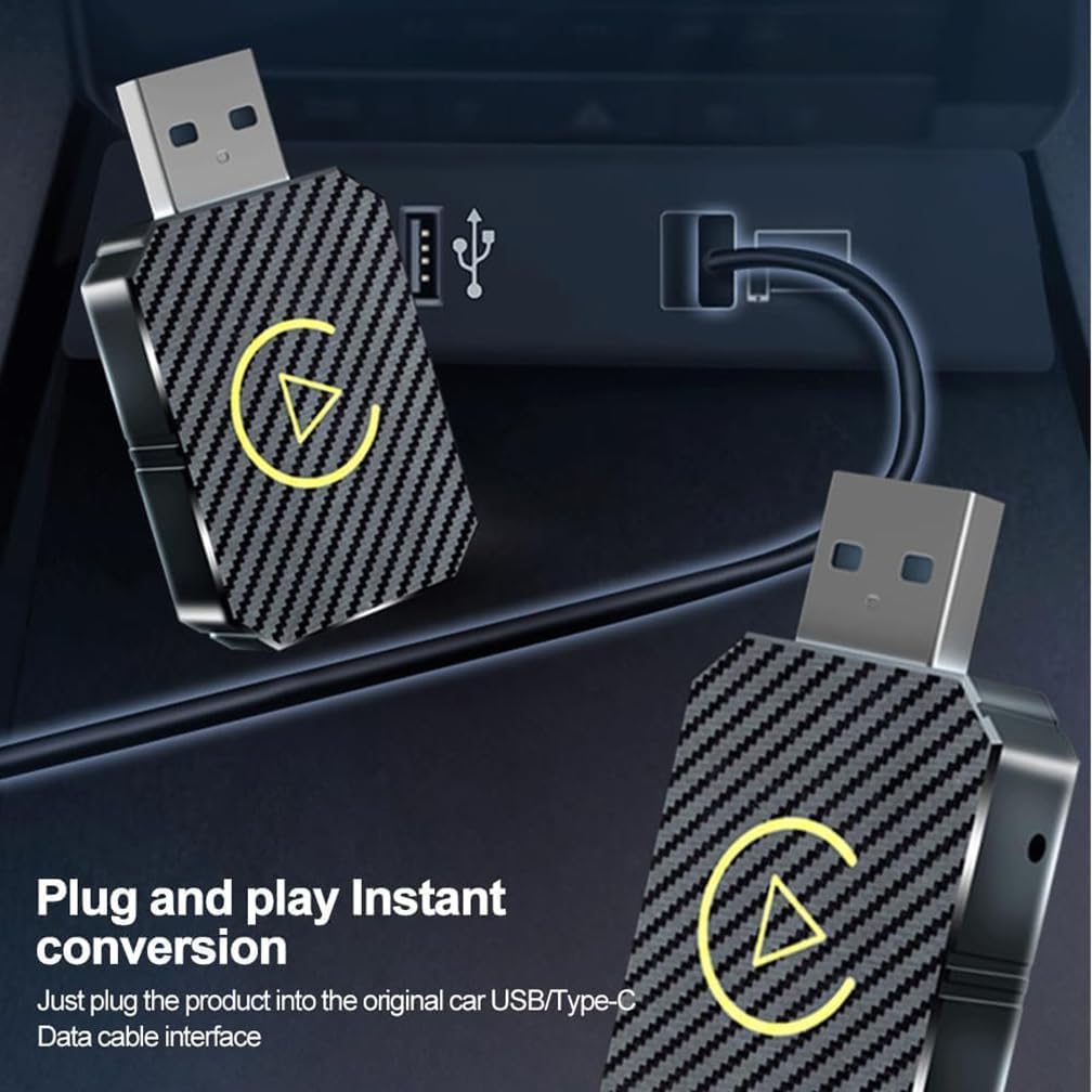 CarPlay Adaptador, para Jeep Wrangler 2018-2024 2-EN-1 Convertir Cable Inalámbrico CarPlay, Plug & Play Estable Rápido Wireless Adapter,B-Gold