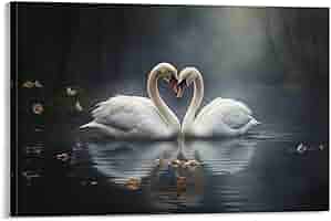 Zwei Schwäne Leinwanddruck 30x40cm - Wandkunst Liebes Poster