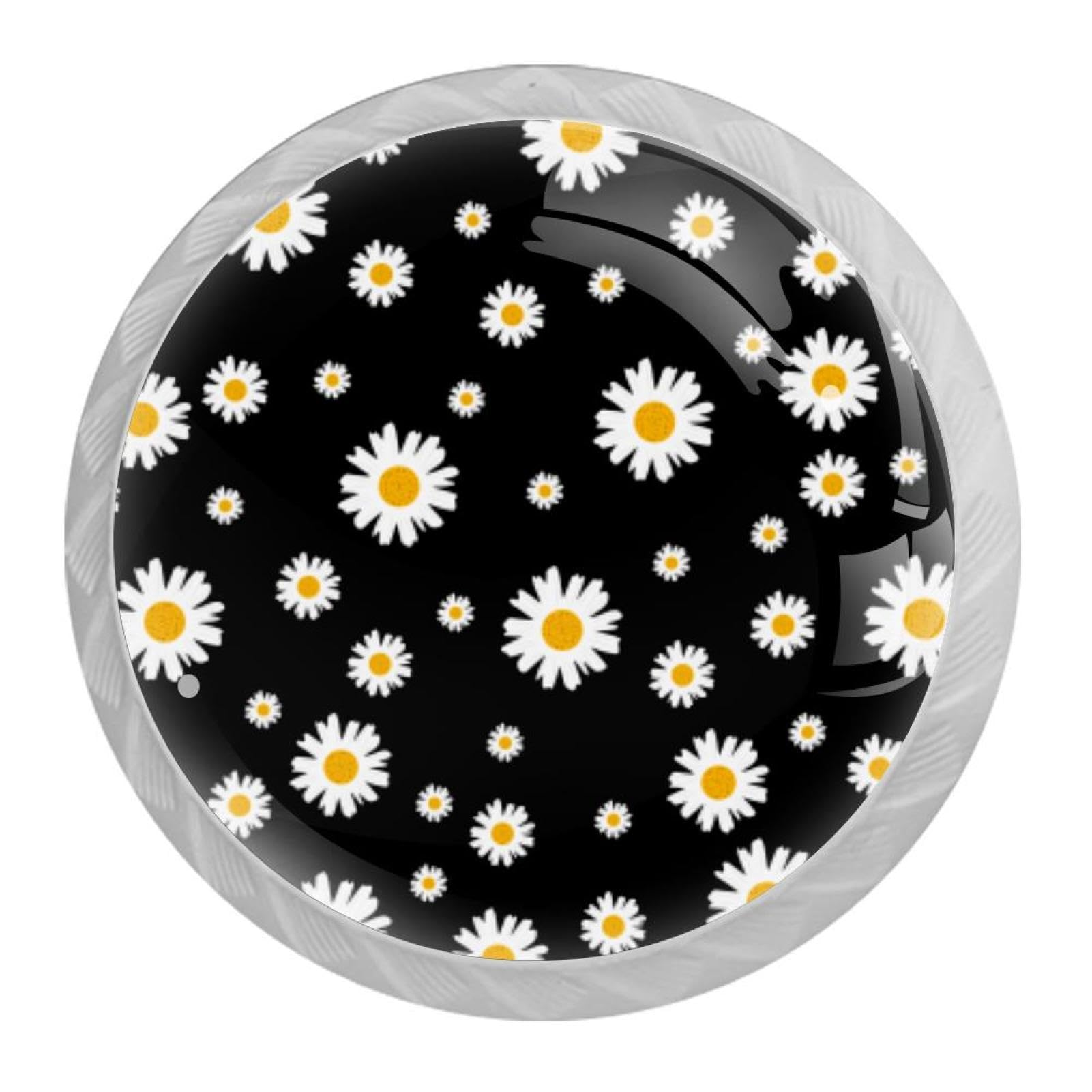 Tqmspg Multi17 4 Pieces Drawer Pulls Daisy Pattern Door Knobs Dresser Handles For Kitchen Wardrobe Cupboard Hardware Furniture