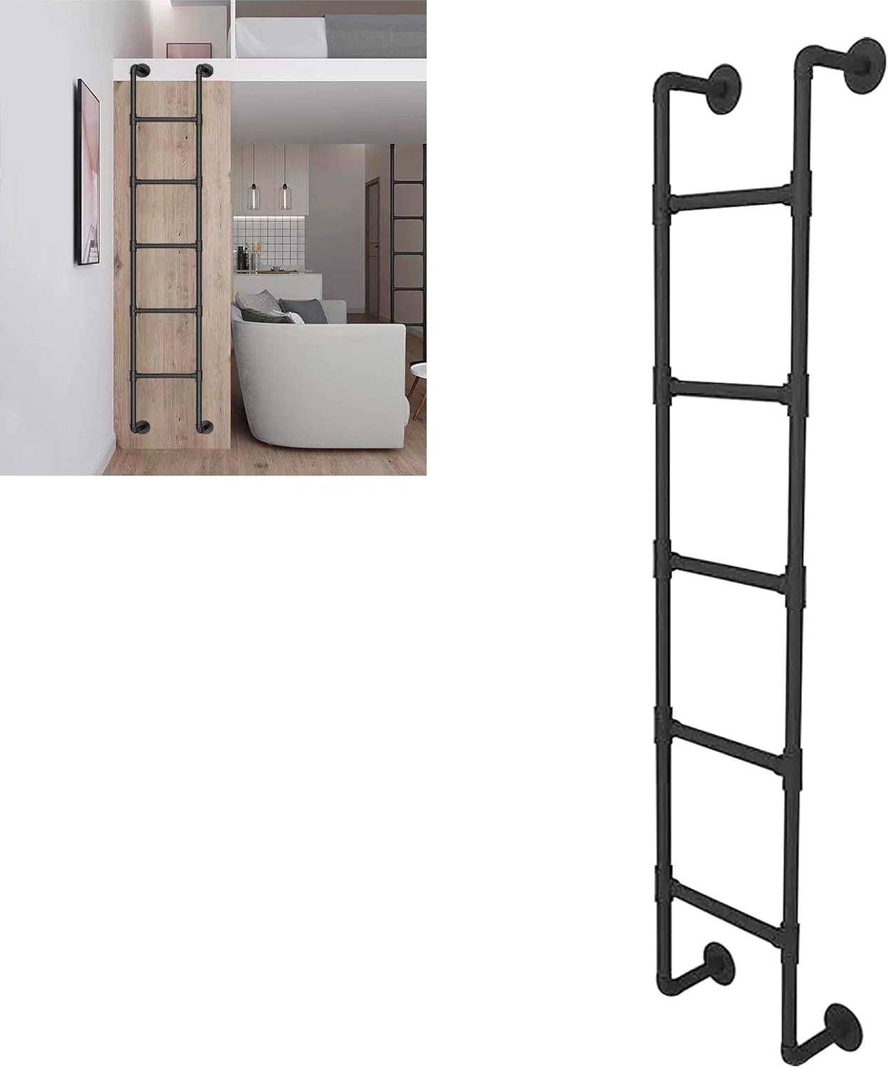 Basement Window Well Egress Ladder，Wall Mounted Metal Step Ladder for Home Loft Bunk Bed Ladder Multi-Purpose Heavy Duty Straight Ladders for Dorm, Library, Deck, RV(100cm/39in)