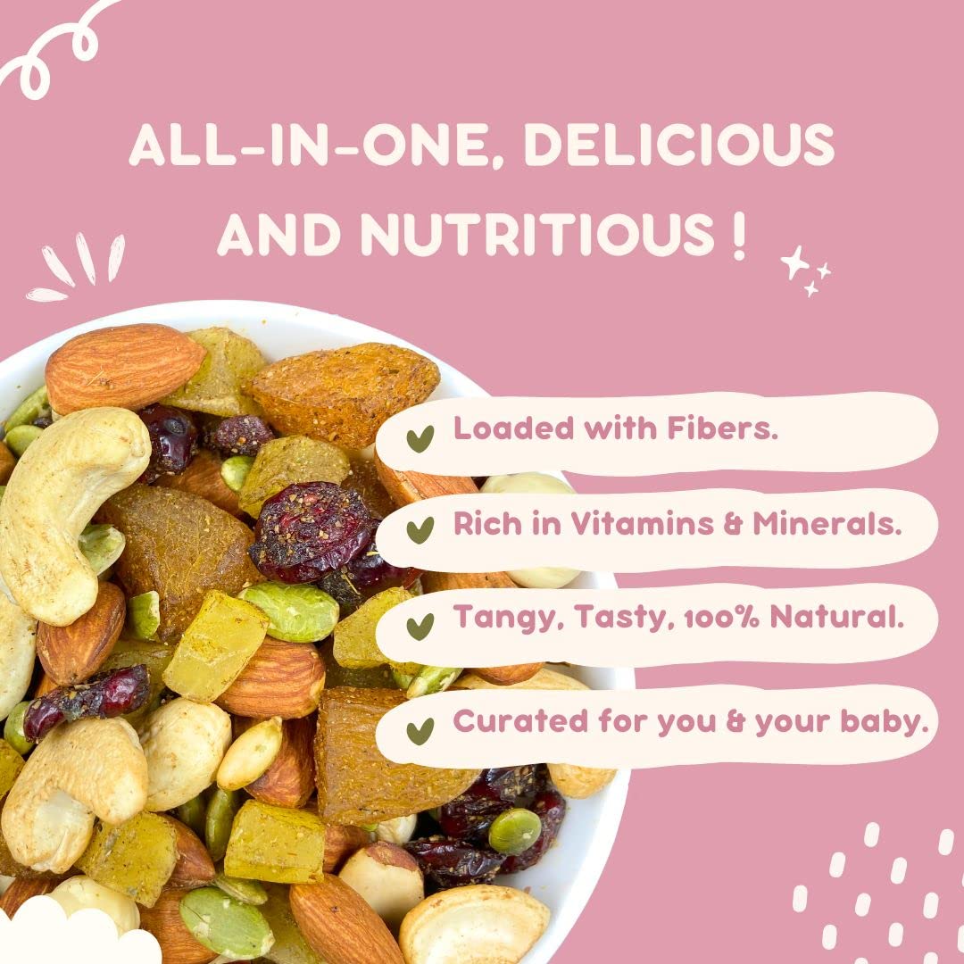Healthy Treat Pregnancy Special Trail Mix 500g | Nutritional Snack for Moms | 6+ Varieties like Almond, Cashew, Hazelnut, Dried Mango, Dried Apricot, Roasted Pumpkin Seed | Pregnancy food for women | Healthy Nutritious Pregnancy Snacks | (Pack of 2, 250 gm each) | 1