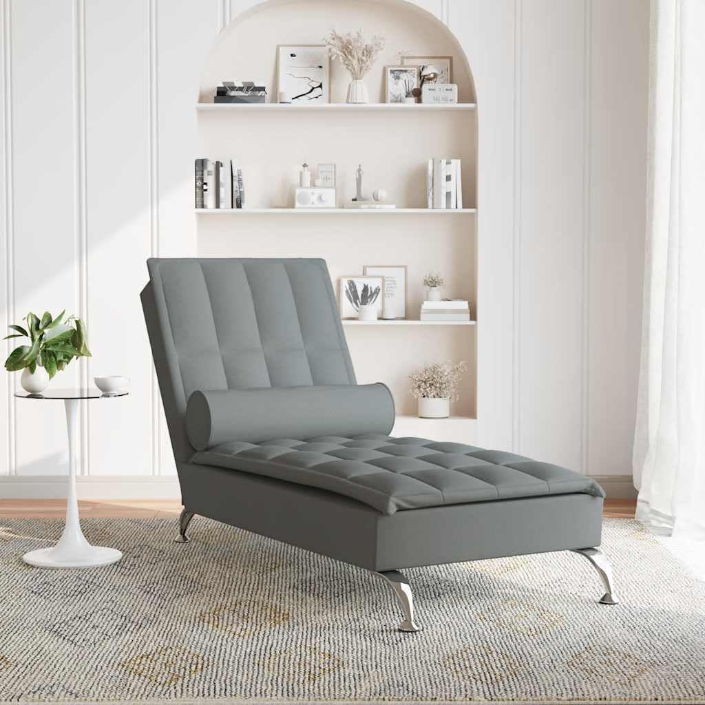 Fotel do masażu z rolką pod kark, ciemnoszary, 138 x 56 x 75 cm, z kablem USB, ergonomiczny fotel do leżenia do salonu, do relaksu, otomana, idealny do czytania i relaksu