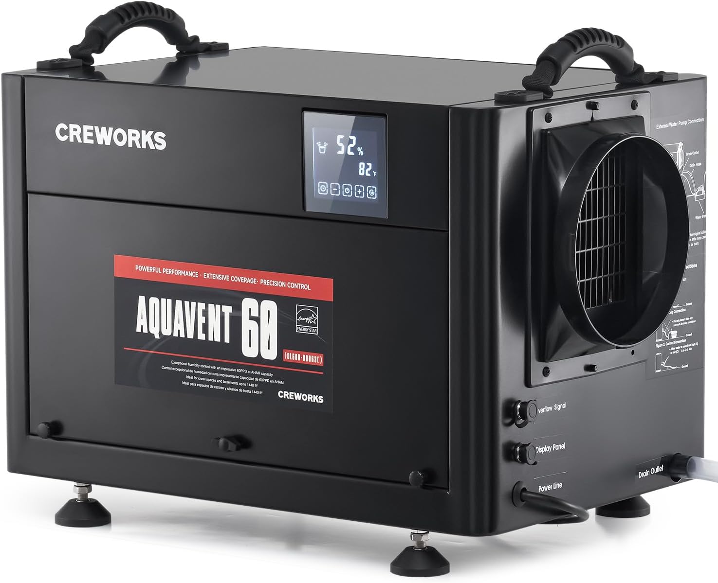 CREWORKS 130 PPD Crawl Space Dehumidifier, Commercial Dehumidifier for Basement with Built-in Drain Hose, Crawl Space Dehumidification with Auto Defrost & Detachable Display Panel