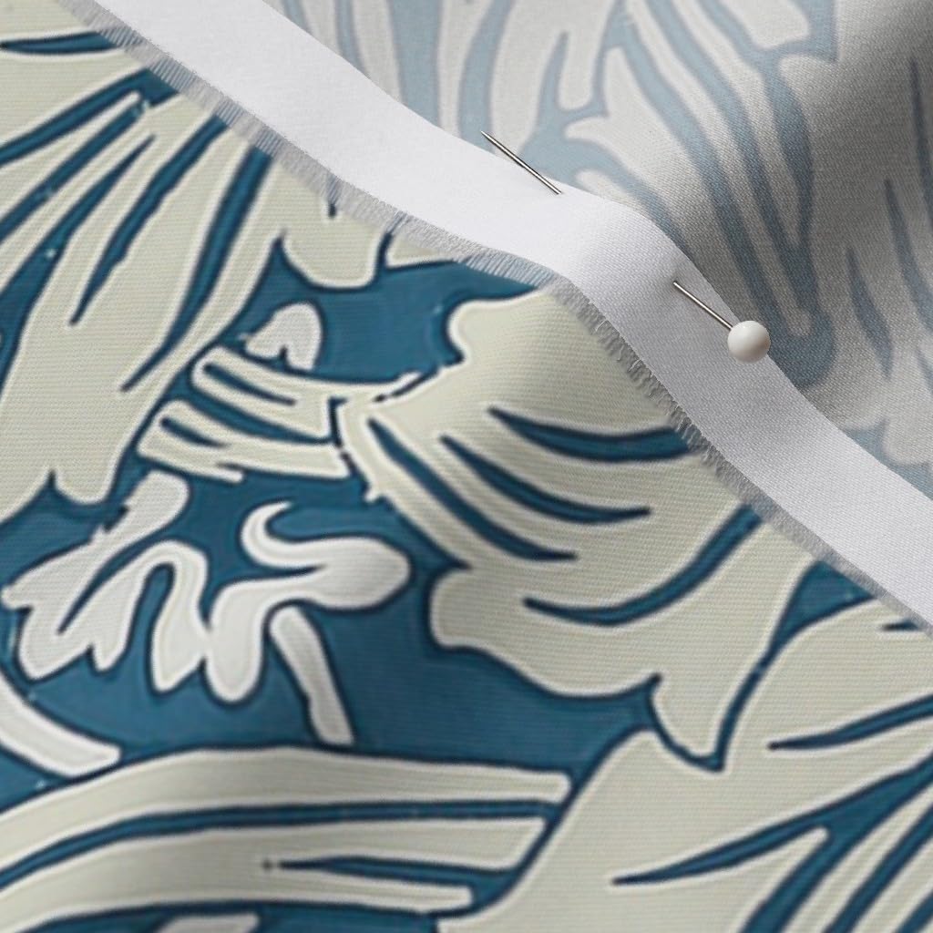 Spoonflower Fabric - Victorian Floral Arts and Crafts Teal Blue Printed on Organic Cotton Sateen Fabric by The Yard - Sewing Quilting Apparel Home Decor