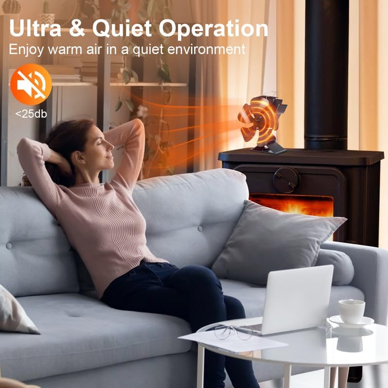 Miniatura 6 de Ventilador de estufa de leña Ventilador de estufa de 5 aspas, ventilador de chimenea alimentado por calor para estufa de leñaquemador de