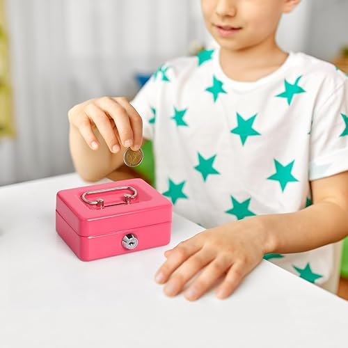 Miniatura 9 de Kasten Caja de efectivo pequeña con cerradura Mini caja de seguridad con ranura para monedas - Alcancía de metal para niños y adultos 4.9 x 3.7 x