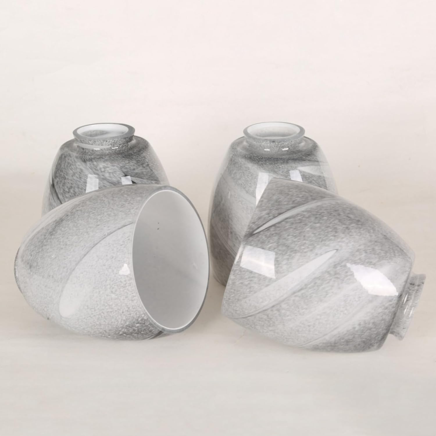 4 Pack Ceiling Fan Light Cover, Pendant Light Lampshade Replacement, Handblown Grey Glass Shade Covers, with 2-1/8" Fitter, Light Fixture Shades for Pendant Ceiling Light Chandeliers