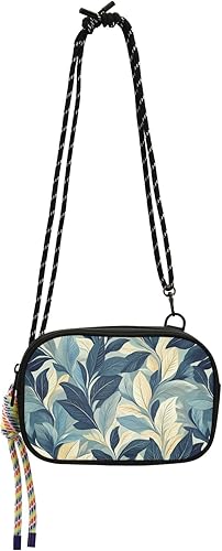 KLL Retro Leaves Pattern Feather-shaped Black Crossbody Bags for Men Comfort with Credit Card Slots Side Bags Walk the dog