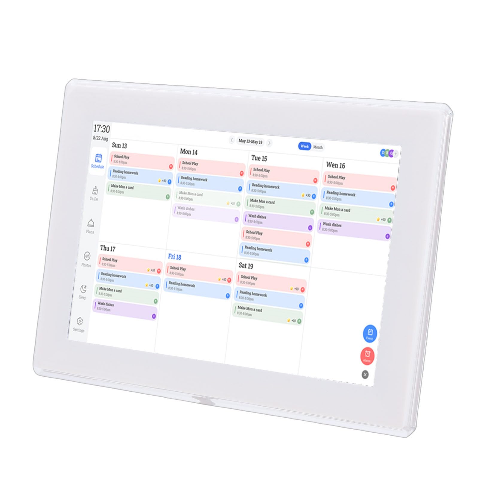 Calendario Digitale Intelligente da 10,1 Pollici HD 1 GB e 32 GB con Touch Screen LCD, Pianificatore Elettronico con Display Interattivo WiFi con APP per la Famiglia Bianco, (Spina europea)