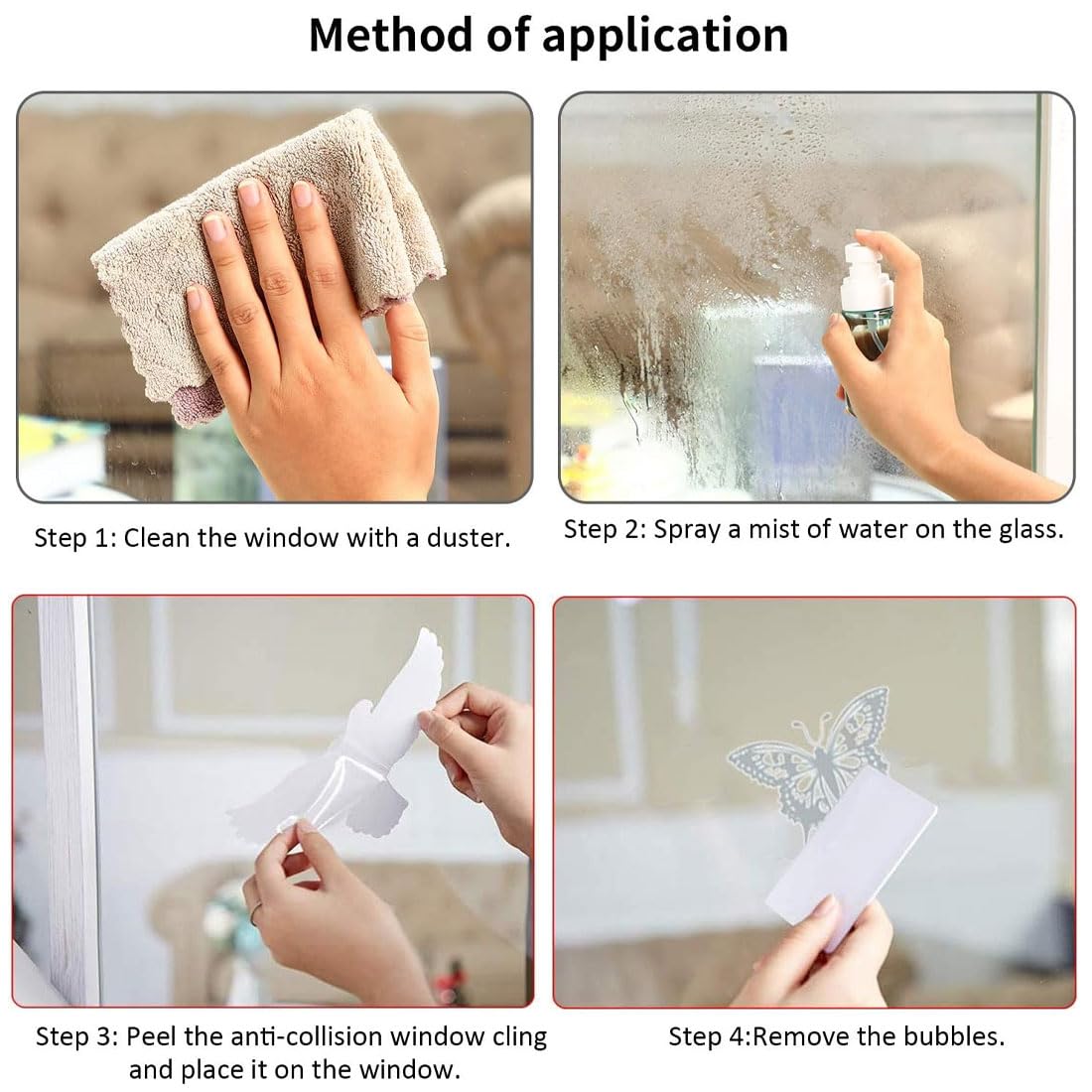 4 Adesivi Anti-Collisione Uccelli A Farfalla - Decorazioni Riflettenti Per Finestre E Vetrate