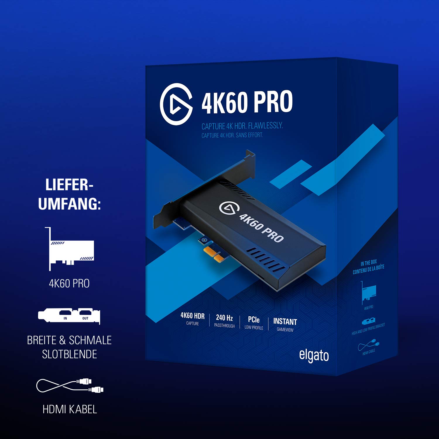 Elgato 4K60 Pro MK.2, interne Aufnahmekarte, streamen und aufzeichnen in 4K60 HDR10 mit Ultra-Low-Latency auf PS5, PS4/Pro, Xbox Series X/S, Xbox One X, in OBS, Twitch, YouTube, für PC