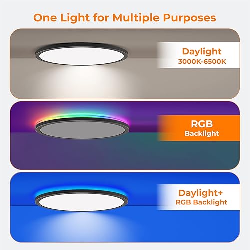 Miniatura 6 de Lámpara de techo LED RGB de montaje empotrado con control remoto, lámpara de techo de 12 pulgadas con retroiluminación que cambia de color,