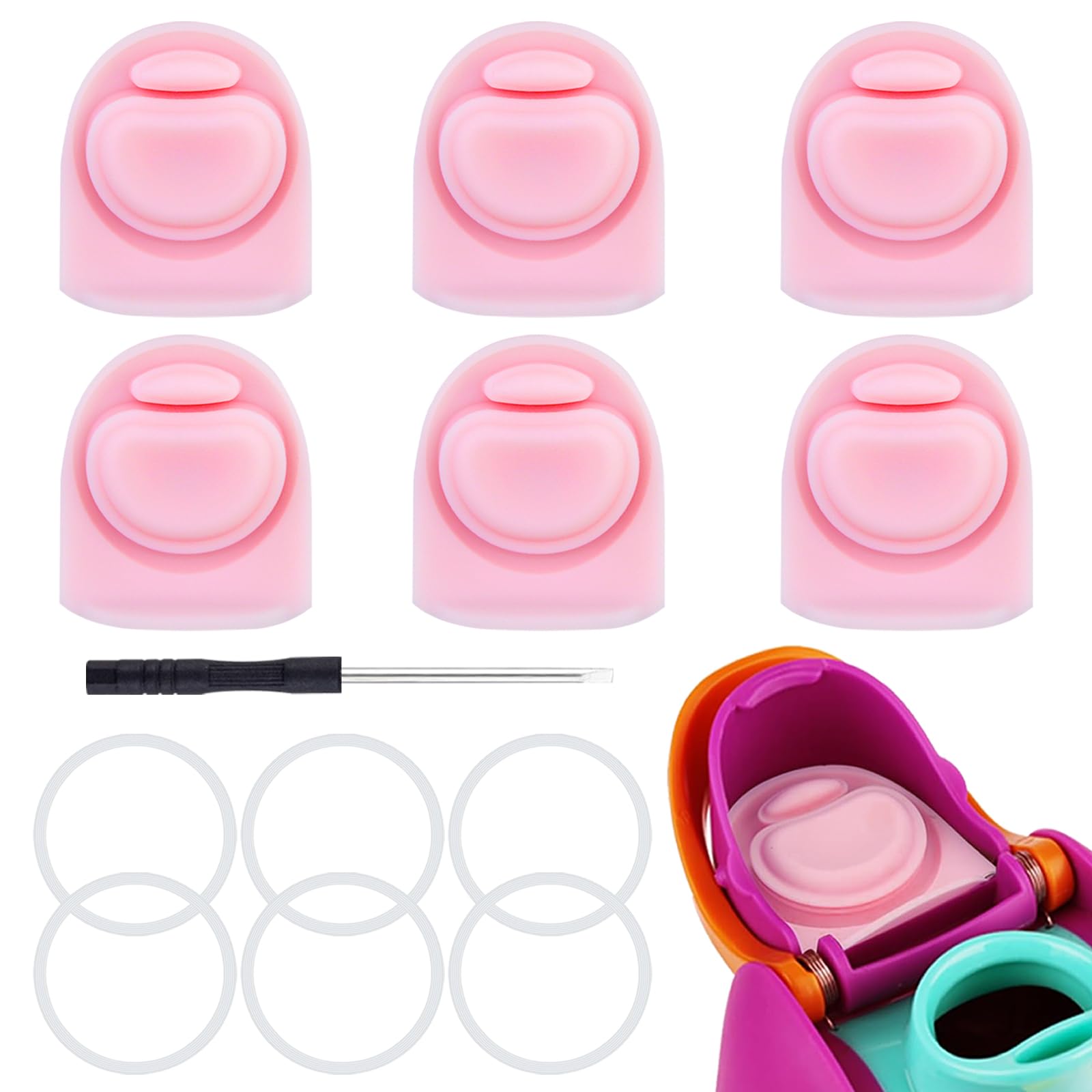 BMSQOFD 6 Sets Replacement Lid Rubber Seal for Owala FreeSip 24oz 32oz, Replacement Stopper and O Ring Gasket Parts Compatible with Owala 16/19/24/32/40oz Water Bottle Insert Silicone Accessories 6PY