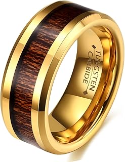 8mm Vintage Tungsten Carbide Ring Gold/Silver/Black with Wood Inlay Wedd...