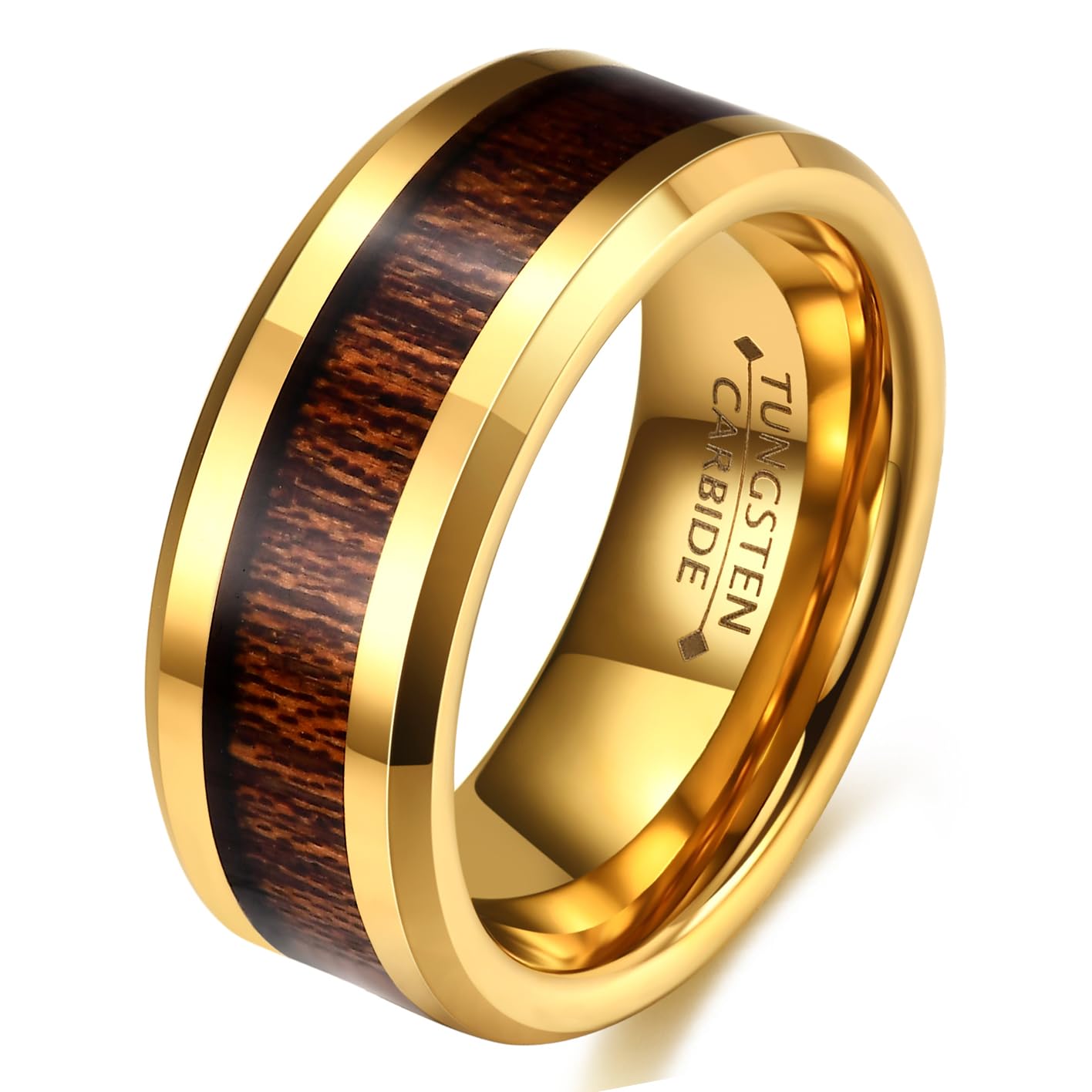 LXBQYSTO 8mm Vintage Tungsten Carbide Ring Gold/Silver/Black with Wood Inlay Wedding Band Ring for Men Nature Collection
