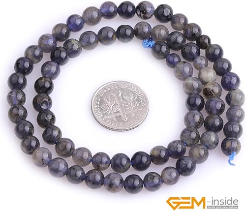 Miniatura 938 de GEM-Inside - Cuentas sueltas de piedra de lava negra natural de 0.315 in para hacer joyas, 15 pulgadas Cordierita de grado A