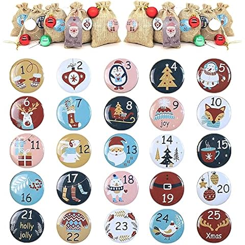 QINERSAW 1 bis 25 Adventskalender Zahlen Button Adventskalender Nummer Weihnachtskalender Anstecker Nadeln Weihnahcten Zahlen zum basteln Cover