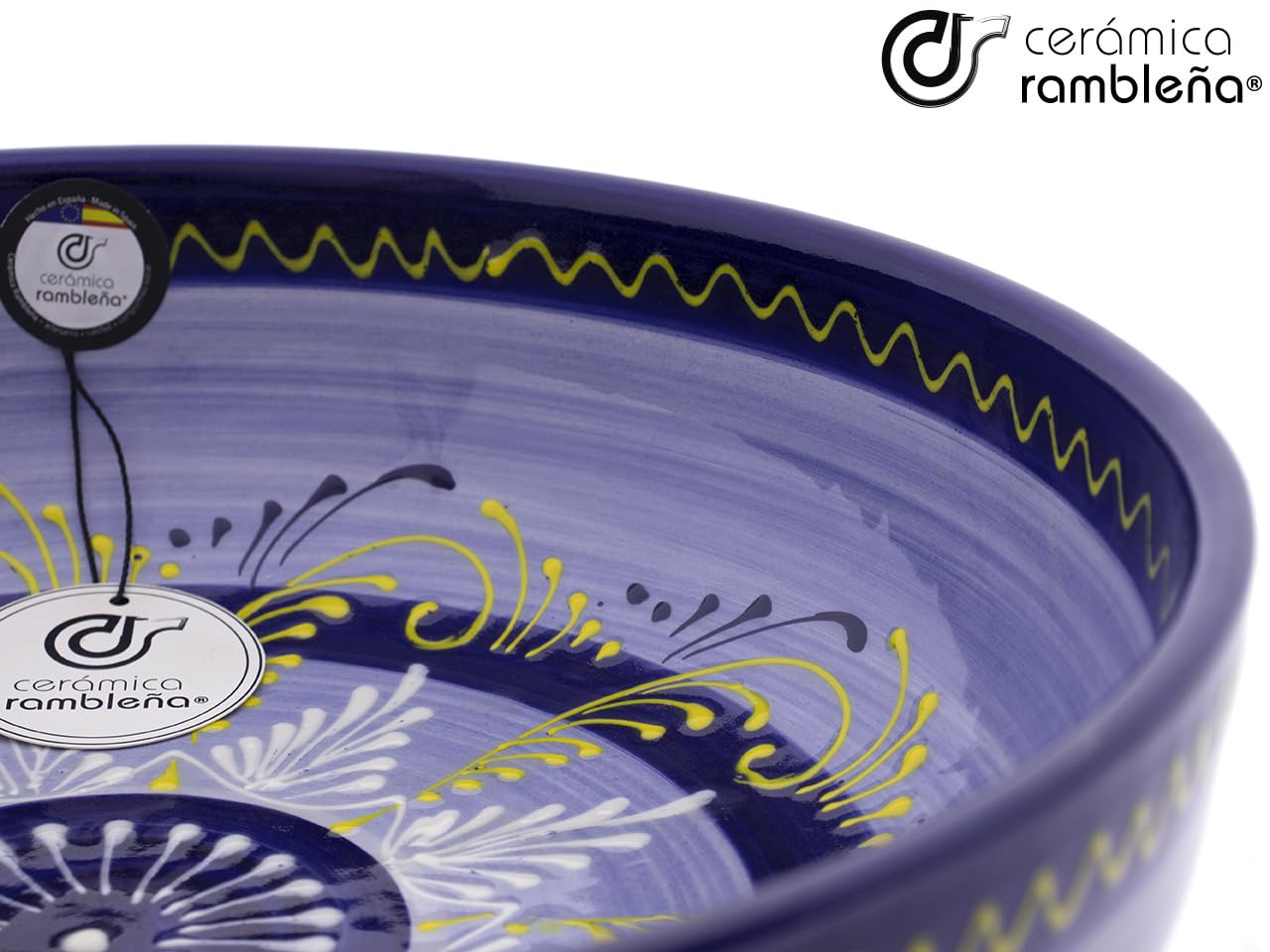CERAMIKA RAMBLEŃSKA | Ceramiczna miska do sałatek | Oryginalne salaterki | Niebieska dekoracja salaterki - model 32 | 100% ręcznie robiona dekoracja | 23x23x8 cm