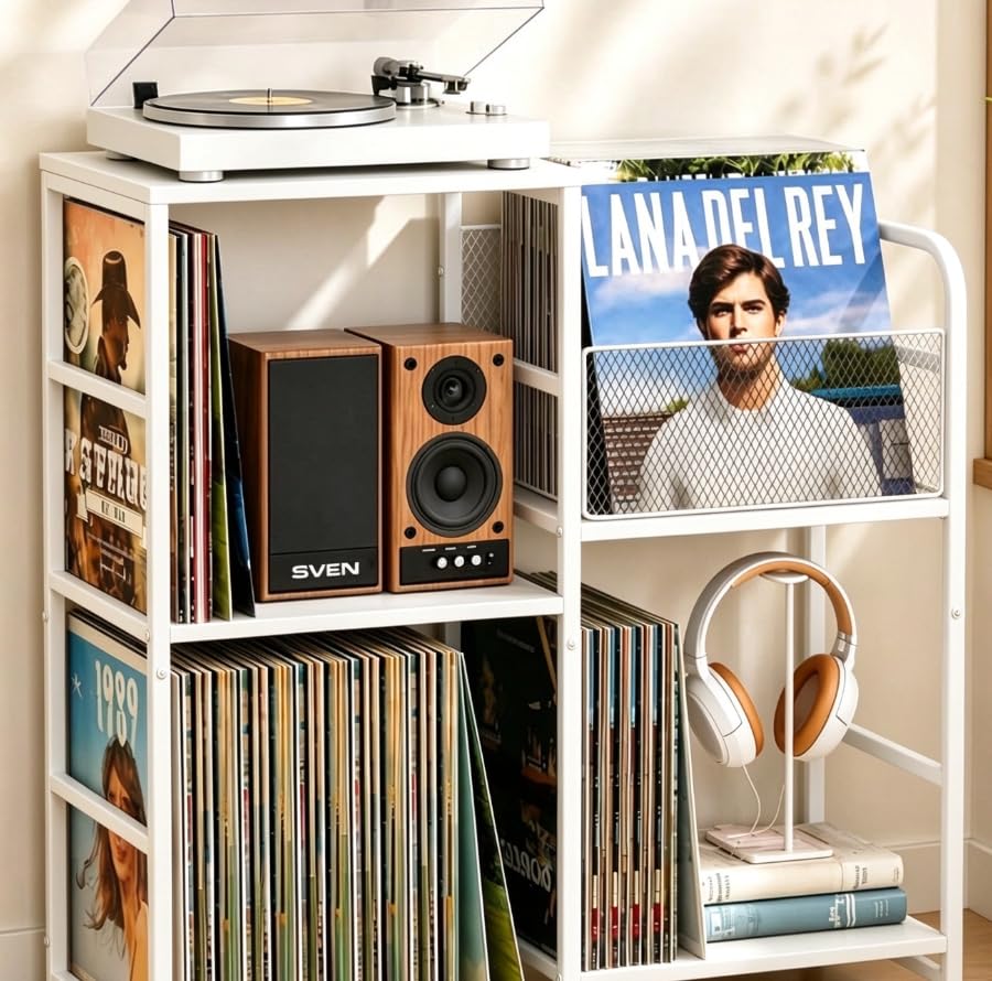 Amazon.co.jp: レコードラック 4段 床置き オーディオラック レコード
