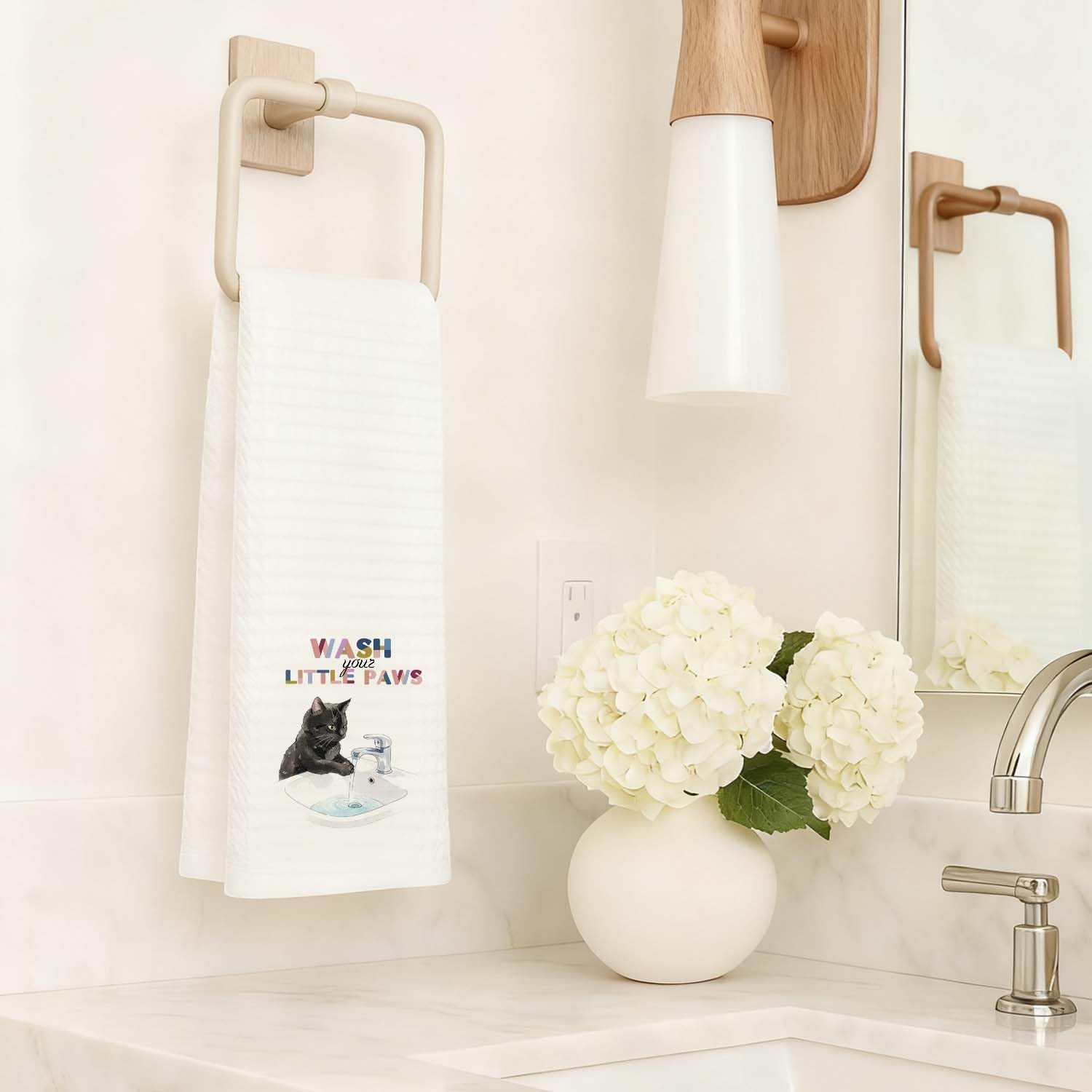 Cute Black Cat Bathroom Hand Towels for Kids,Cat Lover Mom Gifts Decorative Hand Towels for Bathroom Washroom,Funny Kitchen Dish Tea Towels,16x24 Inch - Image 3