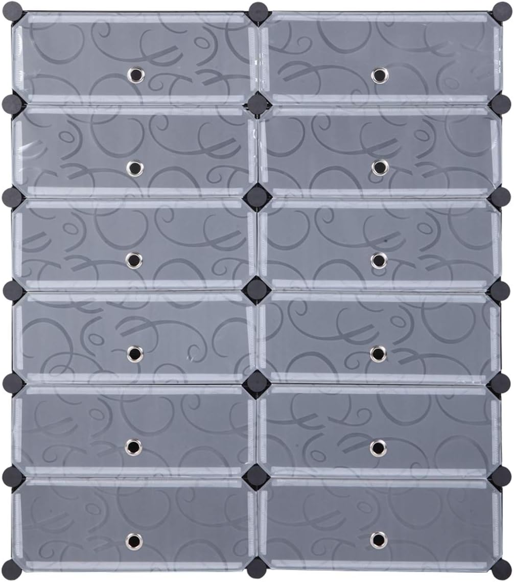 12-Cube Shoe Rack, DIY Plastic Storage Organizer,Modular Closet Cabinet with Doors Shoerack Storage Organizer MITPATY