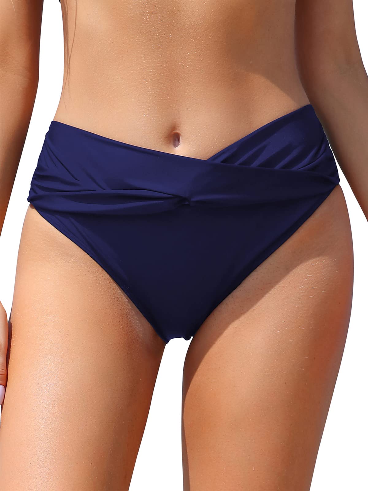 SHEKINIWomen's Bikini Bottom Twist Front Swimsuit Brief Ruched Medium Waisted Bathing Suit Bottoms