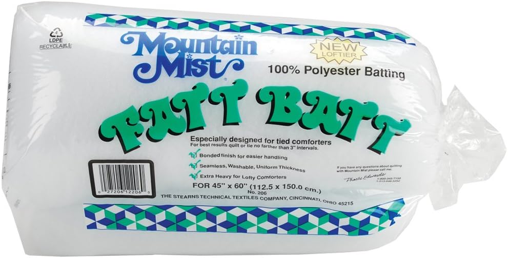 Mountain Mist Fatt Batt Polyester Quilt Batting, Crib/Craft 45-inch-by-60-inch