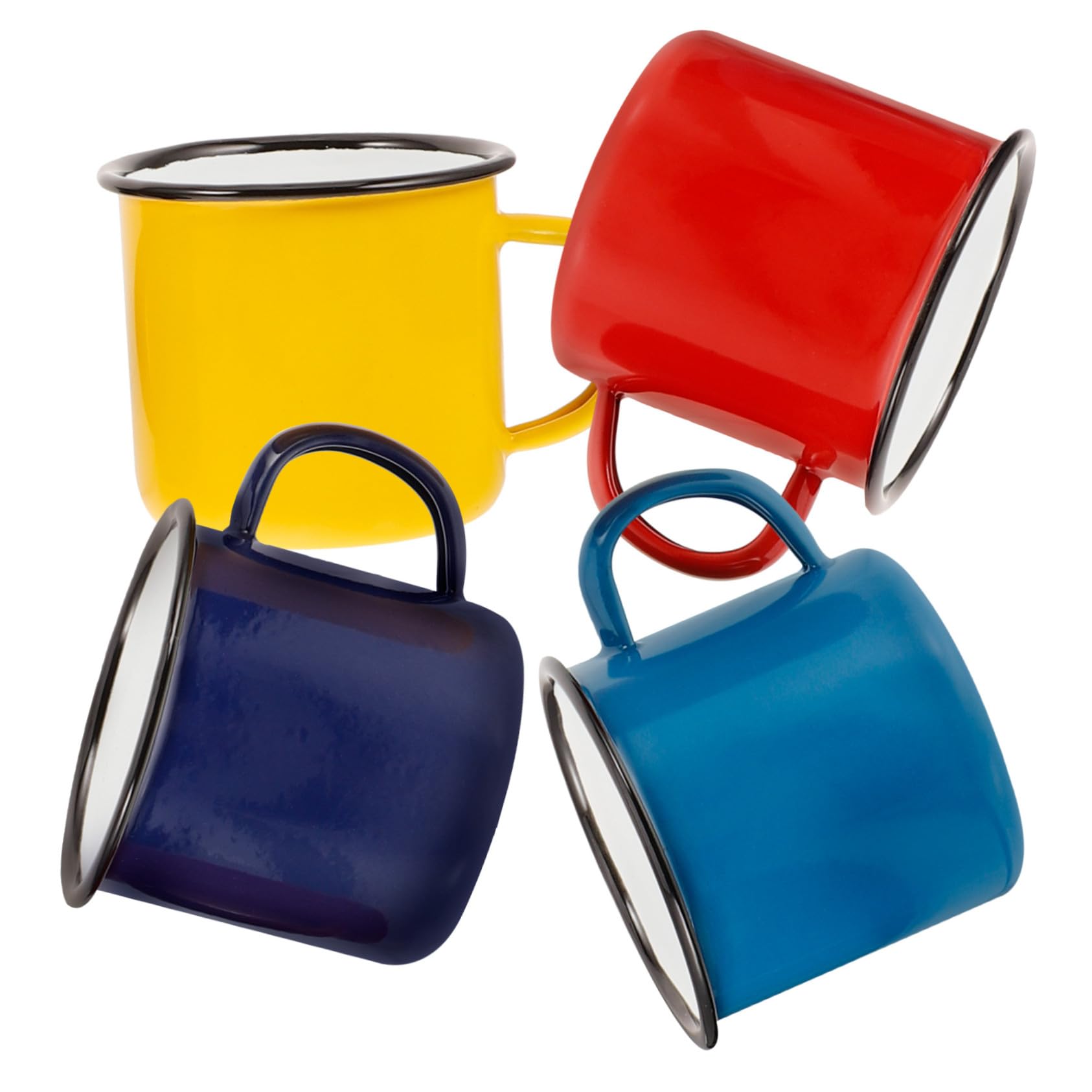 4 Stück Teiliges Vintage Emaille Tassen Retro Emaillierte Kaffeebecher im Klassischen Stil Robust und Rostfrei für Camping Outdoor Frühstück und Alltag in Rot Gelb Pfauen grün
