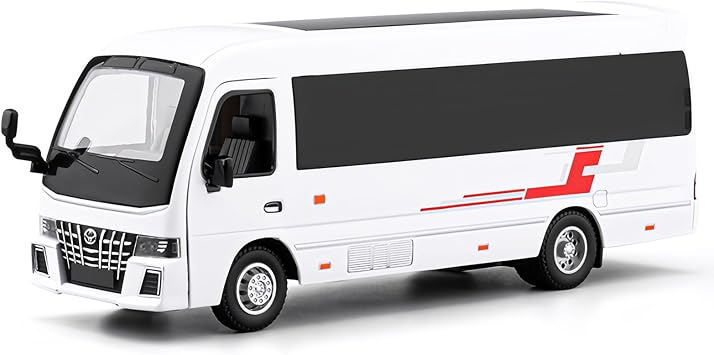 1/33 Scale Toyota Coaster Diecast Bus Model Car, Zinc Alloy Toy Car Model with Sounds and Lights, Pull Back Toy Bus for Kids Boys Girls 3+ Birthday Gift, White