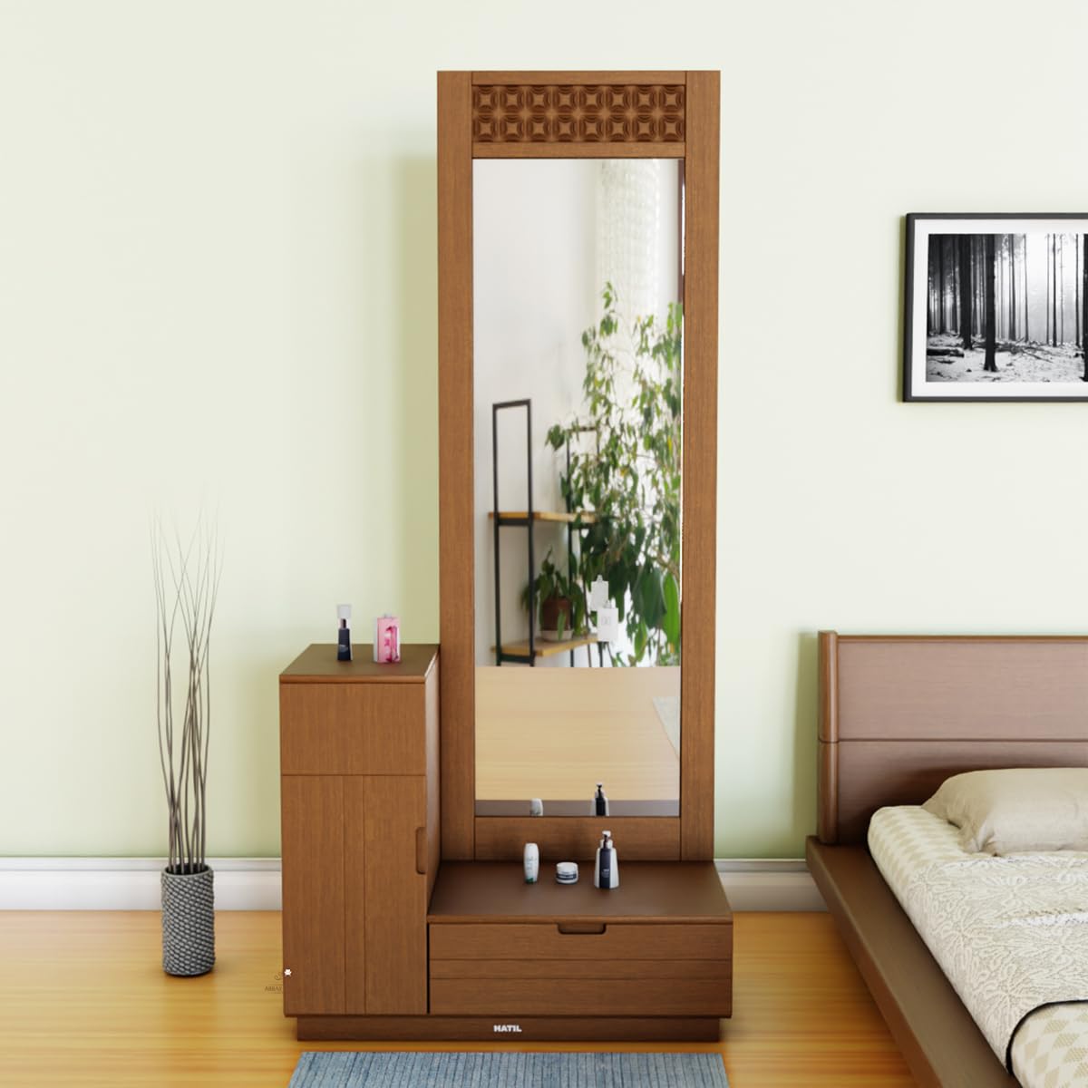 ABBAJI INTERIORS Engineered Wood Dressing Table with 1 Door and 1 Drawer (Wallnut Brown)-image-45