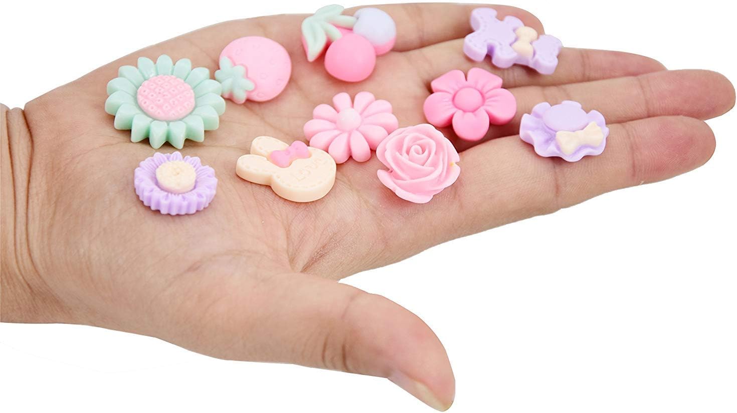 Onwon 100 Pieces 3D Candy Color Resin Flower Bow Fruit Animal Flatback Button for DIY Hair Clip Headband Scrapbooking Embelishments