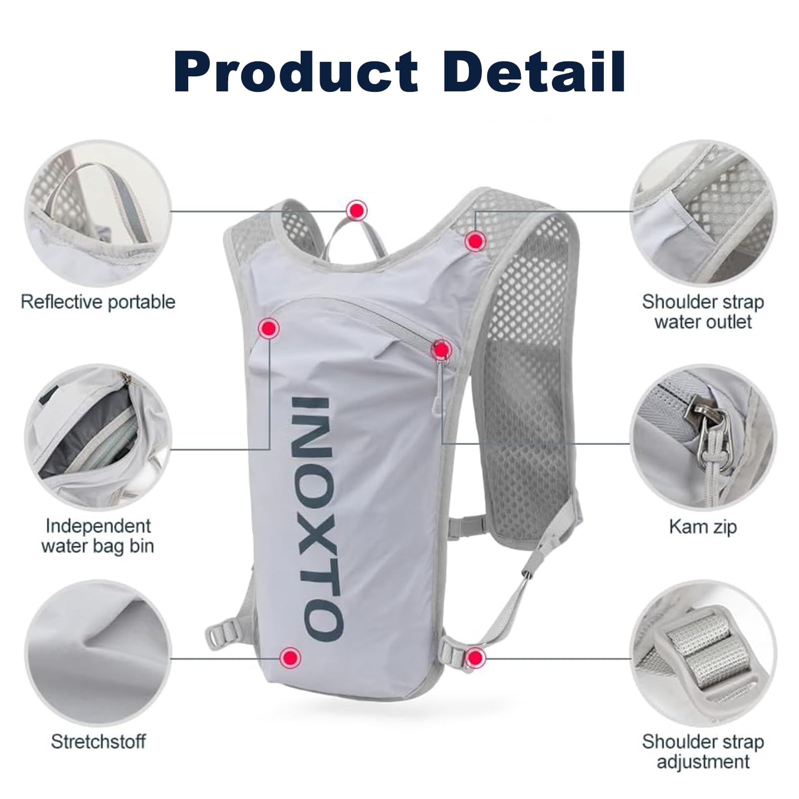 Gilet de course réglable pour homme et femme avec poche d'eau de 1,5 L – Veste d'hydratation légère, respirante et réfléchissante pour la course à pied, sac à dos isotherme avec bouteilles