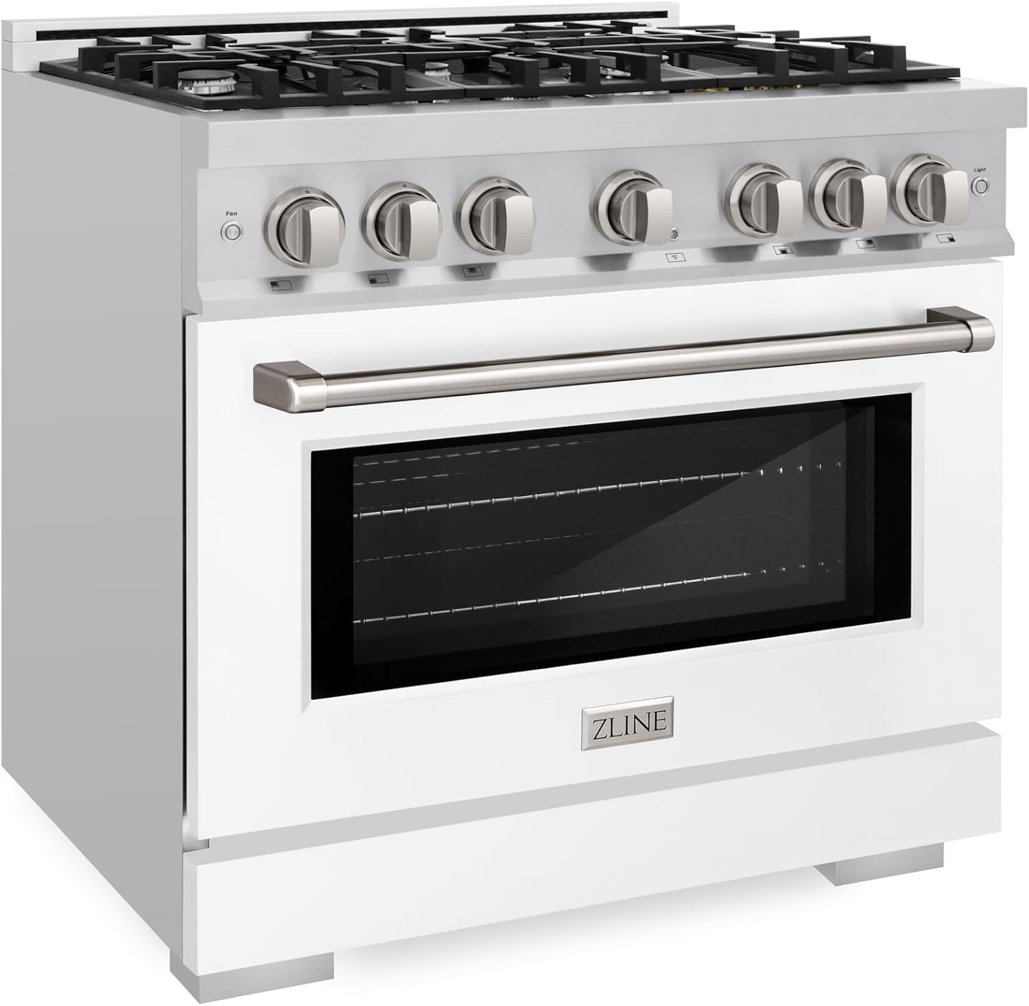 ZLINE 36 in. 5.2 cu. ft. Select Dual Fuel Range with 6 Burner Gas Cooktop and Electric Convection Oven in Stainless Steel with White Matte Door (HDR-WM-36)