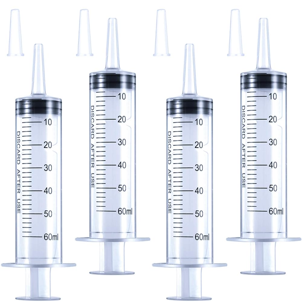 Photo 1 of 4 Pack 60mL Large Syringe for Liquid with Tip Cap, Plastic Liquid Syringes Individually Sterile Sealed