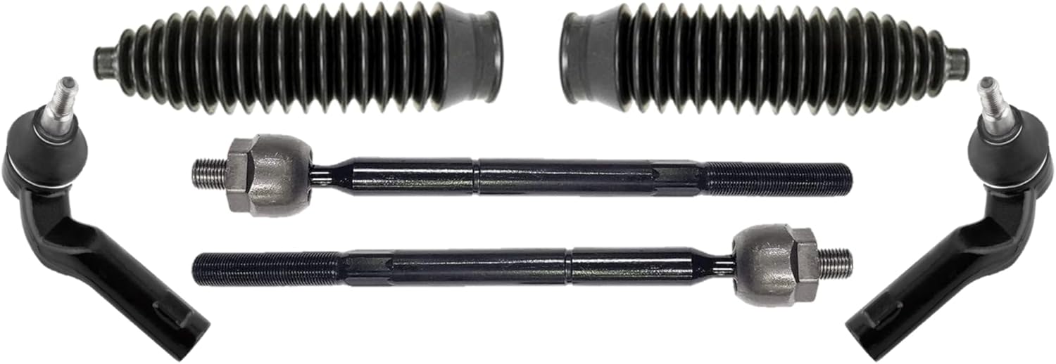 PartsW - 6 Pc Front Inner & Outer Tie Rod Ends + Bellow Boots Steering Kit