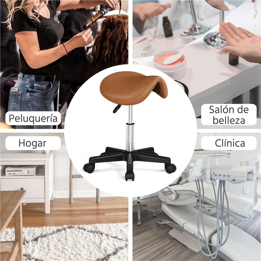 Yaheetech Taburete con Ruedas Ajustable en Altura 45,5-60 cm Marrón
